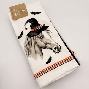 Deborah Connolly Designs Halloween Horse Witch Hat Kitchen Towel Set 2pk White
